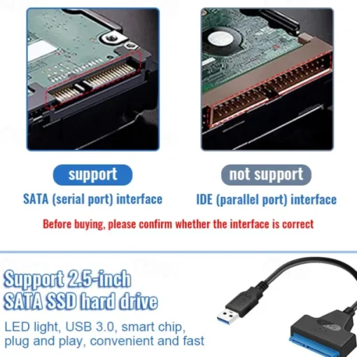 SATA To USB 3.0 / 2.0 Cable Up To 6 Gbps For 2.5 Inch External HDD SSD Hard Drive, SATA 3 22 Pin Adapter USB 3.0 To Sata III Cord