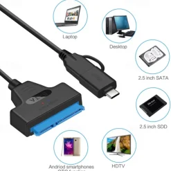 SATA To USB 3.0 / 2.0 Cable Up To 6 Gbps For 2.5 Inch External HDD SSD Hard Drive, SATA 3 22 Pin Adapter USB 3.0 To Sata III Cord