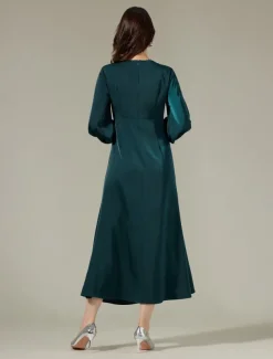 Satin Dark Green Twist Elegant Fashion Maxi Party Dress