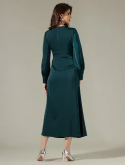 Satin Dark Green Twist Elegant Fashion Maxi Party Dress