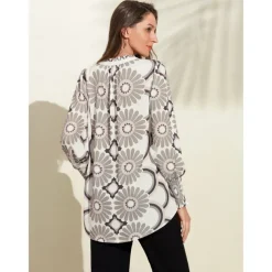 Satin Floral Print V Neck Shirt