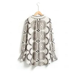 Satin Floral Print V Neck Shirt