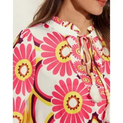 Satin Floral Print V Neck Shirt