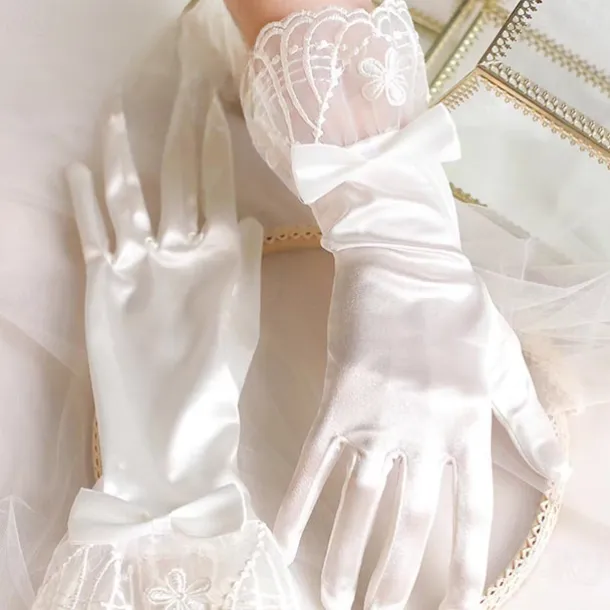 Satin Wrist Length Glove Lace With Bowknot Wedding / Party Glove