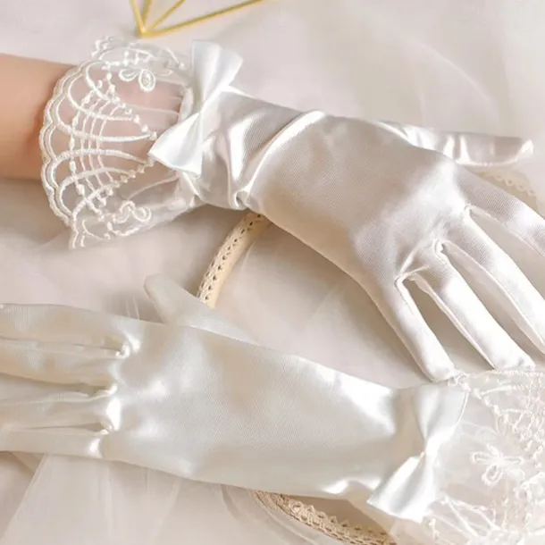 Satin Wrist Length Glove Lace With Bowknot Wedding / Party Glove