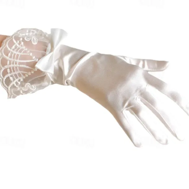 Satin Wrist Length Glove Lace With Bowknot Wedding / Party Glove