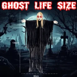 Scary Skeleton with Sound Effect Voice Activated Skeleton with Light Up LED Eye for Indoor and Outdoor Decoration