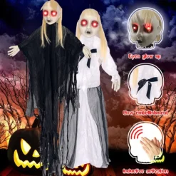 Scary Skeleton with Sound Effect Voice Activated Skeleton with Light Up LED Eye for Indoor and Outdoor Decoration