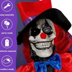 Scary Zombie Clown Halloween Decoration, with Light Up Eyes Sculpture Decorations Perfect for Halloween Party Outdoor Yard Garden Party Indoor Outdoor Decor