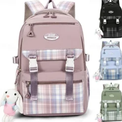 School Backpack Bookbag Cartoon Lattice for Student Boys Girls Multi-function Water Resistant Large Capacity Oxford Cloth School Bag Back Pack Satchel 21.19 inch, Back to School Gift
