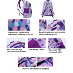 School Backpack Bookbag Multicolor for Student Boys Girls Multi-function Wear-Resistant Large Capacity Nylon School Bag Back Pack Satchel 21.5 inch