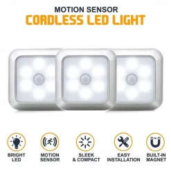 Schranklicht Mit Quadratische Bewegungsmelder Nachtlichter, Batteriebetriebene PIR-Induktionsleuchte für Schrank, Magnetische Beleuchtung für Treppen, Küche und Schlafzimmer (1 Stück)