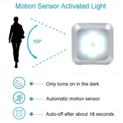 Schranklicht Mit Quadratische Bewegungsmelder Nachtlichter, Batteriebetriebene PIR-Induktionsleuchte für Schrank, Magnetische Beleuchtung für Treppen, Küche und Schlafzimmer (1 Stück)
