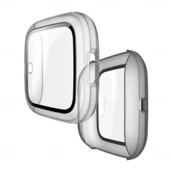 Screen Protector Compatible Fitbit Versa 2 Case Frosted PC Ultra-Thin Slim Tempered Glass Protective Case All-Around Full Cover Bumper Shell for Fitbit Versa 2 Smart Watch