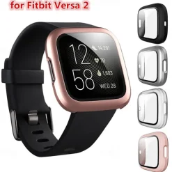 Screen Protector Compatible Fitbit Versa 2 Case Frosted PC Ultra-Thin Slim Tempered Glass Protective Case All-Around Full Cover Bumper Shell for Fitbit Versa 2 Smart Watch