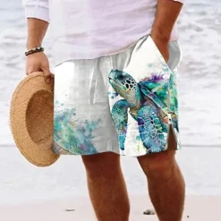 Sea Turtle Marine Life Men's Resort 3D Printed Board Shorts Swim Shorts Swim Trunks Pocket Drawstring with Mesh Lining Comfort Breathable Short Aloha Hawaiian Style Holiday Beach S TO 3XL