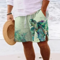 Sea Turtle Marine Life Men's Resort 3D Printed Board Shorts Swim Shorts Swim Trunks Pocket Drawstring with Mesh Lining Comfort Breathable Short Aloha Hawaiian Style Holiday Beach S TO 3XL