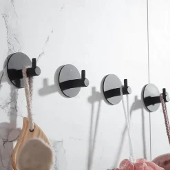 Self Adhesive Toilet Paper Holder and 4pcs Robe Hooks Stainless Steel Contemporary Bathroom Accessory Set Wall Mounted