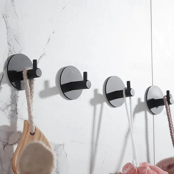 Self Adhesive Toilet Paper Holder and 4pcs Robe Hooks Stainless Steel Contemporary Bathroom Accessory Set Wall Mounted