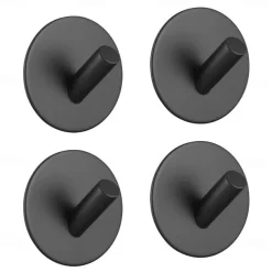 Self-adhesive Hooks 4 pack Durable 304 Stainless Steel Wall Hangers Waterproof for Bathroom and Door Black