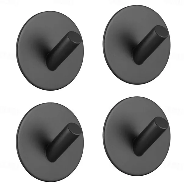 Self-adhesive Hooks 4 pack Durable 304 Stainless Steel Wall Hangers Waterproof for Bathroom and Door Black