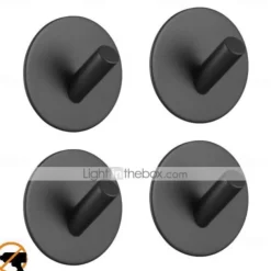 Self-adhesive Hooks 4 pack Durable 304 Stainless Steel Wall Hangers Waterproof for Bathroom and Door Black