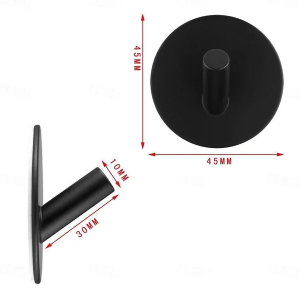 Self-adhesive Hooks 4 pack Durable 304 Stainless Steel Wall Hangers Waterproof for Bathroom and Door Black