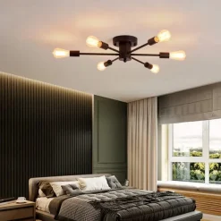 Semi Flush Mount Ceiling Light Fixture, 6 Lights Modern Sputnik Chandelier Pendant Lighting for Living Room Kitchen Dining Room Bedroom Farmhouse Flush Mount Ceiling Lights 110-240V