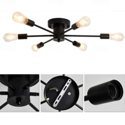 Semi Flush Mount Ceiling Light Fixture, 6 Lights Modern Sputnik Chandelier Pendant Lighting for Living Room Kitchen Dining Room Bedroom Farmhouse Flush Mount Ceiling Lights 110-240V