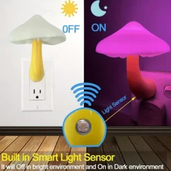 Sensor LED Night Light Plug in Lamp Mushroom Night Light 7-Color Changing Magic Mini Pretty Mushroom-Shaped Night Lights for Adults Kids NightLight