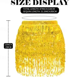 Sequin Skirt Fringe Wrap Skirts Sparkly Belly Dance Hip Scarf Tassel Skirt Party Rave Costume for Women Girls