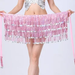 Sequin Skirt Silver Dots Fringe Skirts Belly Dance Hip Scarf Sparkly Rave Skirts for Women
