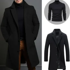 Set with Trench Coat Pullover Men's 2 PCS Outfits Winter Coat Overcoat Daily Wear Winter Thermal Warm Windproof Outerwear Clothing Apparel Fashion Warm Ups Plain Pocket Lapel Single Breasted