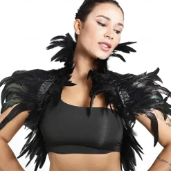 Set with Tulle Tutu Skirt Feather Cape Lace Gloves 3 PCS Women's High Waist High Low Layered Tulle Floor Length Skirt Feather Shawls Outfits Maleficent Costume Punk Gothic Halloween Party Carnival