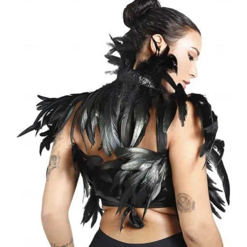 Set with Tulle Tutu Skirt Feather Cape Lace Gloves 3 PCS Women's High Waist High Low Layered Tulle Floor Length Skirt Feather Shawls Outfits Maleficent Costume Punk Gothic Halloween Party Carnival