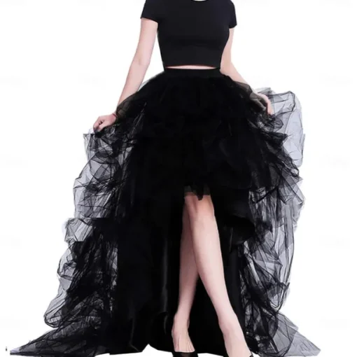 Set with Tulle Tutu Skirt Feather Cape Lace Gloves 3 PCS Women's High Waist High Low Layered Tulle Floor Length Skirt Feather Shawls Outfits Maleficent Costume Punk Gothic Halloween Party Carnival