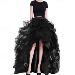 Set with Tulle Tutu Skirt Feather Cape Lace Gloves 3 PCS Women's High Waist High Low Layered Tulle Floor Length Skirt Feather Shawls Outfits Maleficent Costume Punk Gothic Halloween Party Carnival