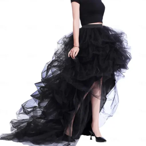 Set with Tulle Tutu Skirt Feather Cape Lace Gloves 3 PCS Women's High Waist High Low Layered Tulle Floor Length Skirt Feather Shawls Outfits Maleficent Costume Punk Gothic Halloween Party Carnival