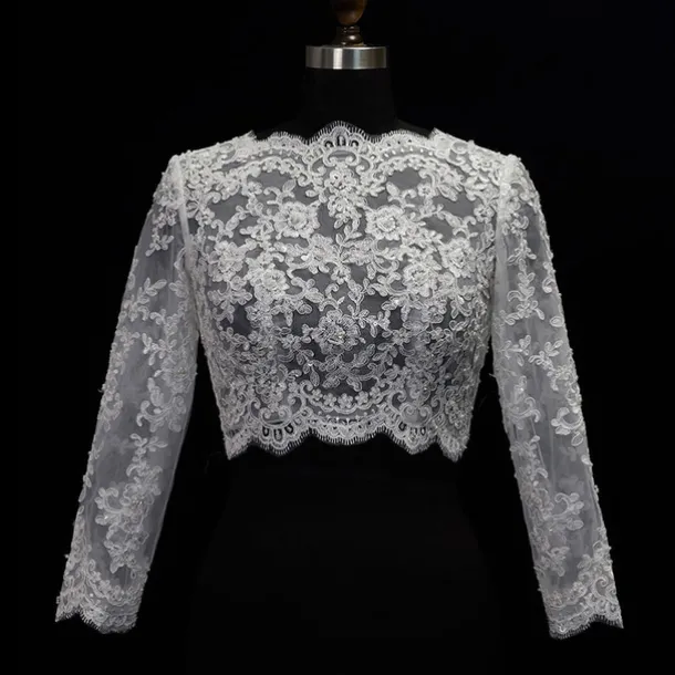 Shawl & Wrap Shawls Women's Wrap Bolero Sexy Bridal Long Sleeve Lace Wedding Wraps With Button For Wedding Spring & Summer