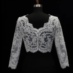 Shawl & Wrap Shawls Women's Wrap Bolero Sexy Bridal Long Sleeve Lace Wedding Wraps With Button For Wedding Spring & Summer