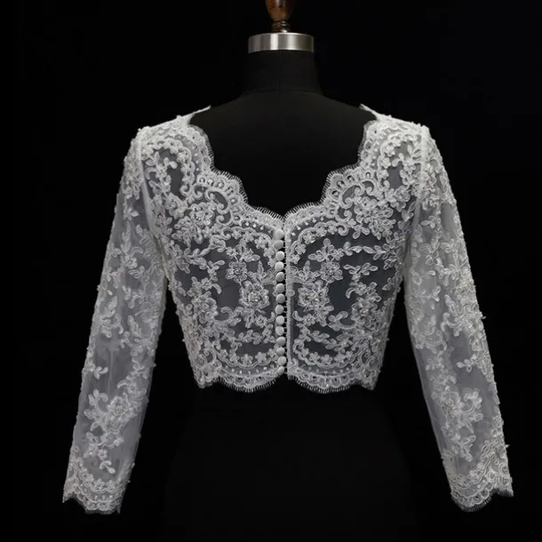 Shawl & Wrap Shawls Women's Wrap Bolero Sexy Bridal Long Sleeve Lace Wedding Wraps With Button For Wedding Spring & Summer