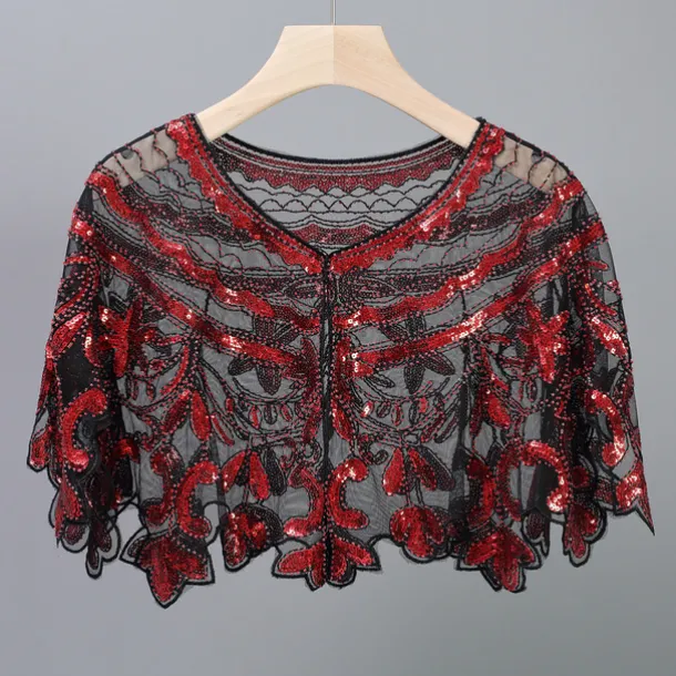 Shawl & Wrap Women's Wedding Guest Wraps Bolero Sparkle & Shine 1920s Elegant Short Sleeve Tulle Wedding Wraps With Beading For Wedding Summer dress to impress