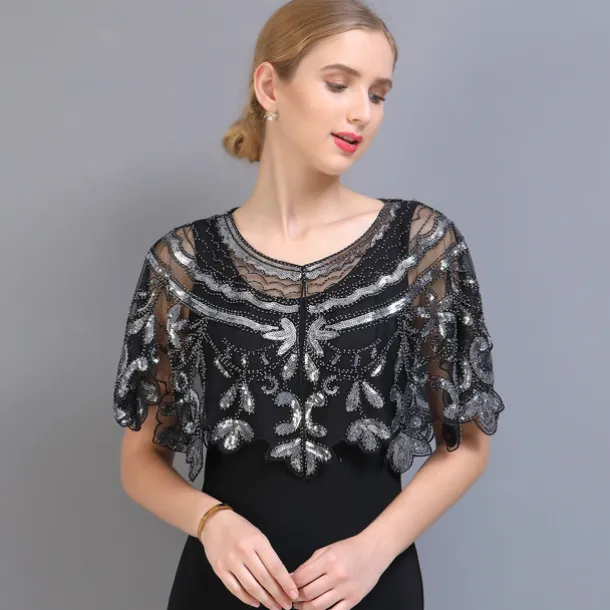 Shawl & Wrap Women's Wedding Guest Wraps Bolero Sparkle & Shine 1920s Elegant Short Sleeve Tulle Wedding Wraps With Beading For Wedding Summer dress to impress