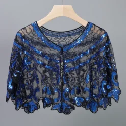 Shawl & Wrap Women's Wedding Guest Wraps Bolero Sparkle & Shine 1920s Elegant Short Sleeve Tulle Wedding Wraps With Beading For Wedding Summer dress to impress