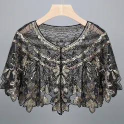 Shawl & Wrap Women's Wedding Guest Wraps Bolero Sparkle & Shine 1920s Elegant Short Sleeve Tulle Wedding Wraps With Beading For Wedding Summer dress to impress