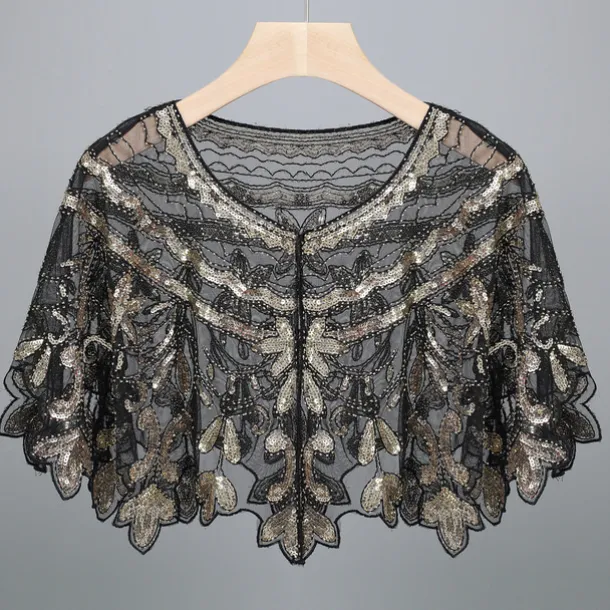 Shawl & Wrap Women's Wedding Guest Wraps Bolero Sparkle & Shine 1920s Elegant Short Sleeve Tulle Wedding Wraps With Beading For Wedding Summer dress to impress