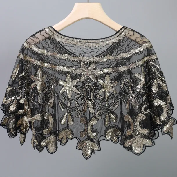 Shawl & Wrap Women's Wedding Guest Wraps Bolero Sparkle & Shine 1920s Elegant Short Sleeve Tulle Wedding Wraps With Beading For Wedding Summer dress to impress