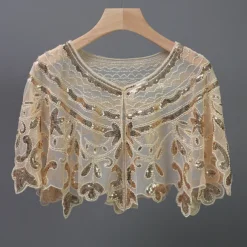 Shawl & Wrap Women's Wedding Guest Wraps Bolero Sparkle & Shine 1920s Elegant Short Sleeve Tulle Wedding Wraps With Beading For Wedding Summer dress to impress