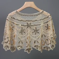 Shawl & Wrap Women's Wedding Guest Wraps Bolero Sparkle & Shine 1920s Elegant Short Sleeve Tulle Wedding Wraps With Beading For Wedding Summer dress to impress