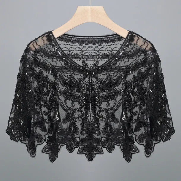 Shawl & Wrap Women's Wedding Guest Wraps Bolero Sparkle & Shine 1920s Elegant Short Sleeve Tulle Wedding Wraps With Beading For Wedding Summer dress to impress